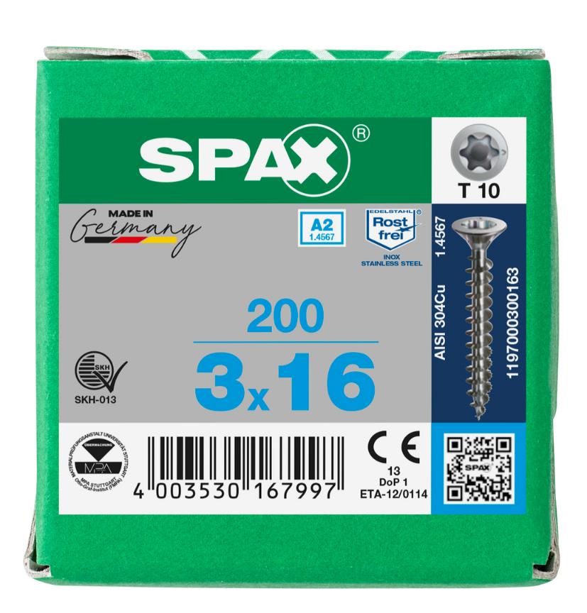 SPAX Stainless Steel T-STAR 3X16 (200)