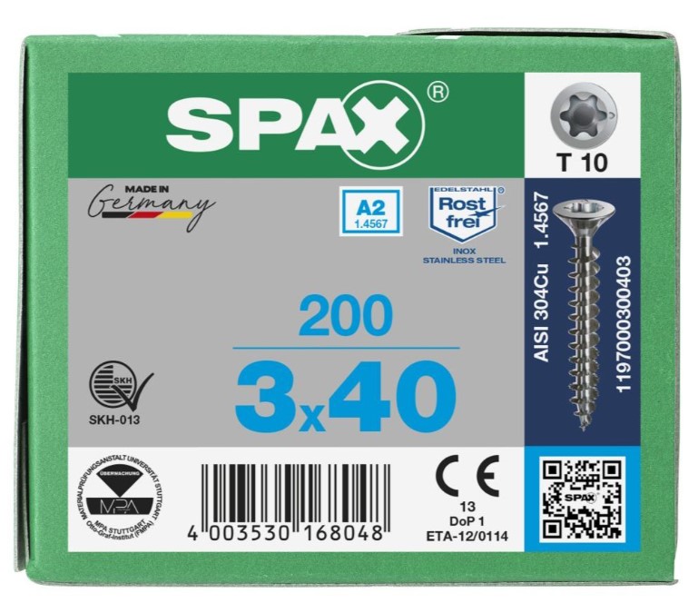 SPAX Stainless Steel T-STAR 3X40 (200)