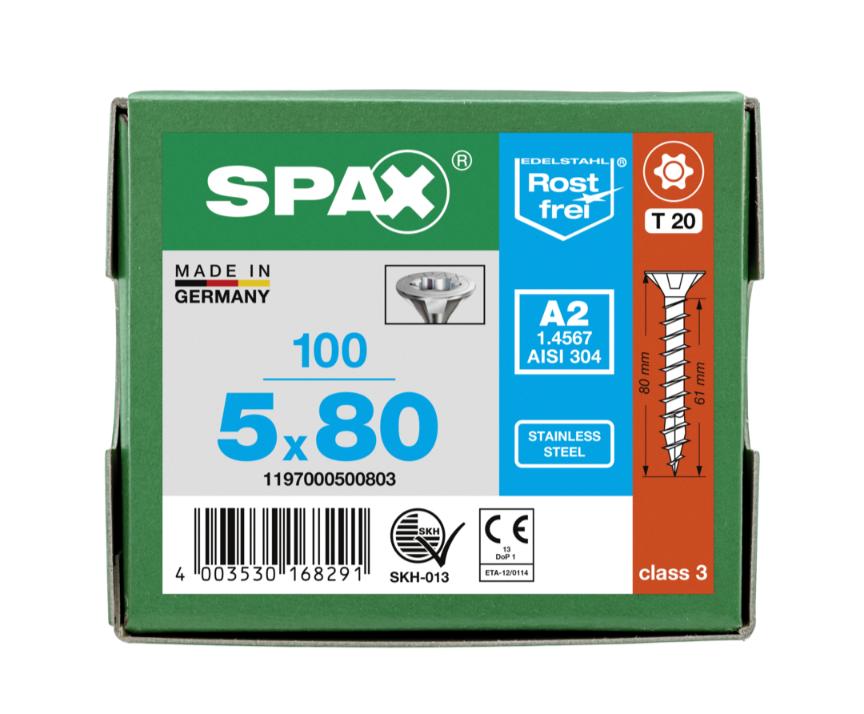 SPAX Stainless Steel T-STAR 5.0X80 (100)